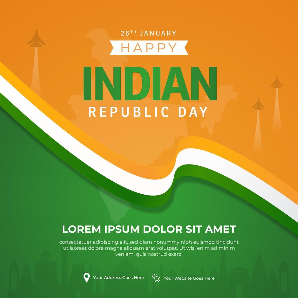Happy Indian Republic day January 26th celebration square poster design vector