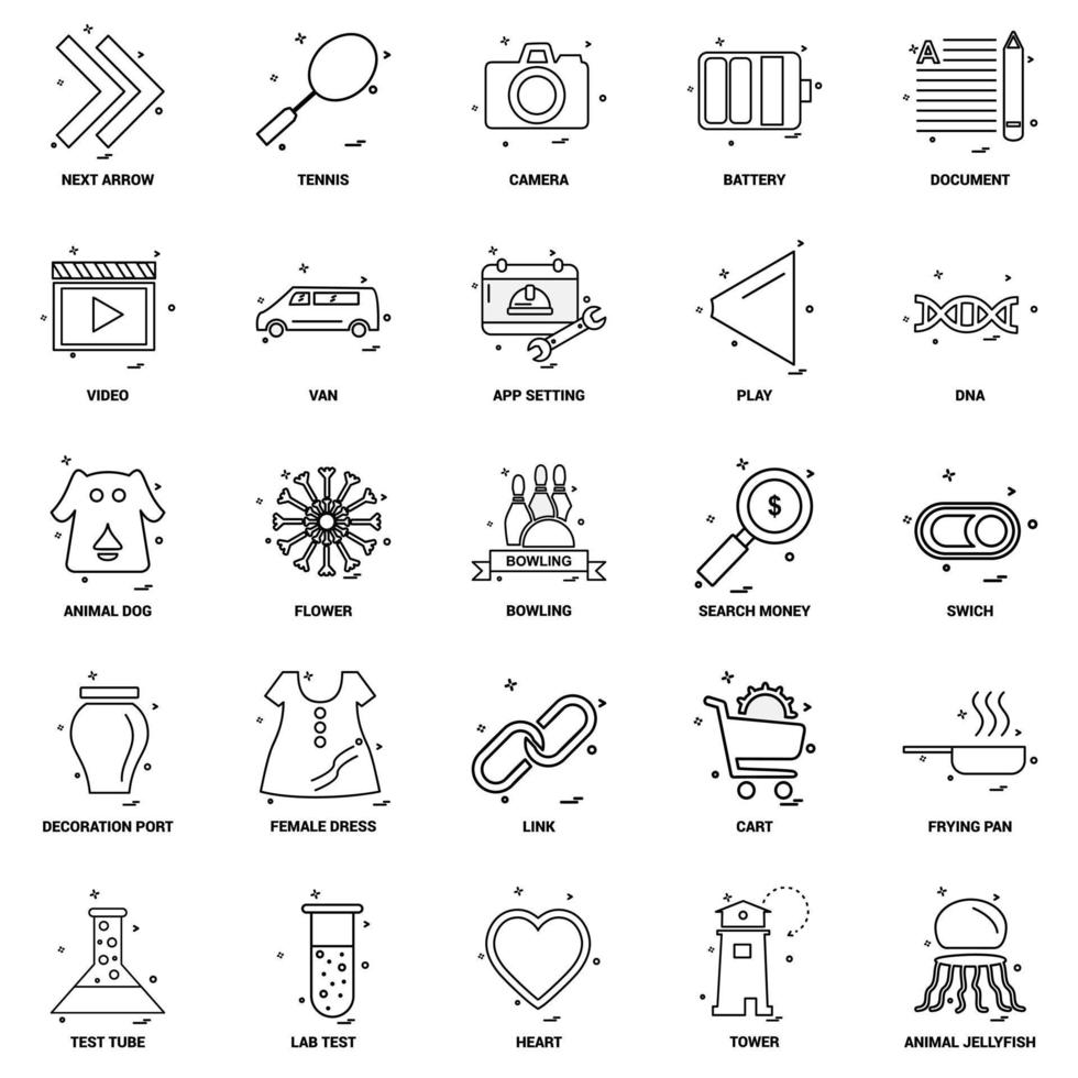 25 conjunto de iconos de línea de mezcla de concepto de negocio vector