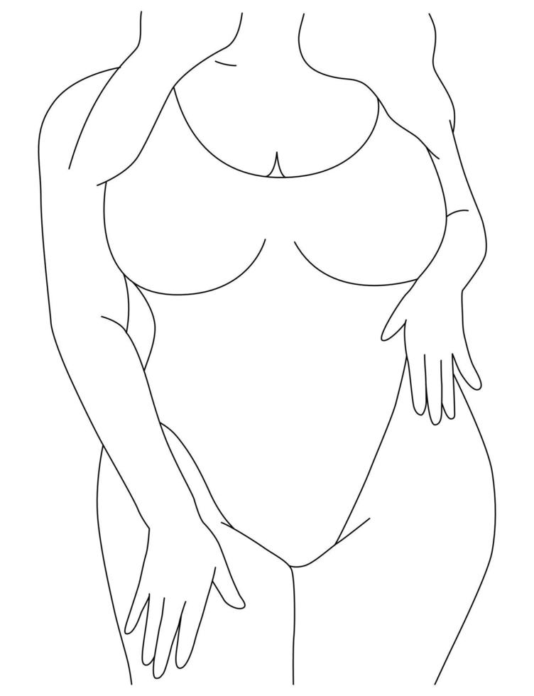 Feminine body shapes. A girl in a swimsuit of one line. Female silhouette in a modern one-line style. vector