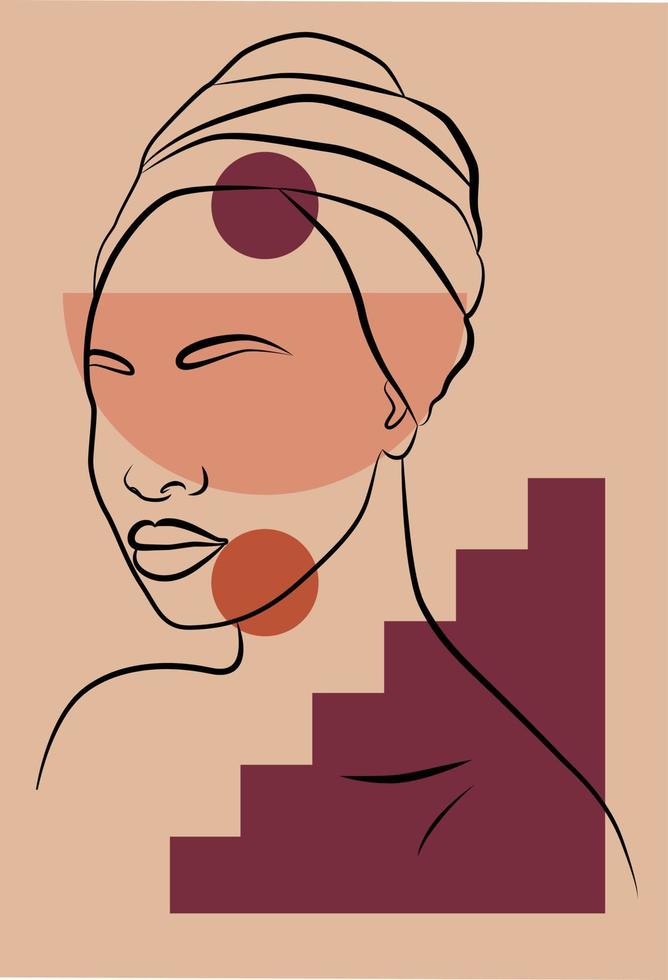 mujer africana retrato femenino abstracto minimalista con una línea continua para el logo. formas geométricas. vector