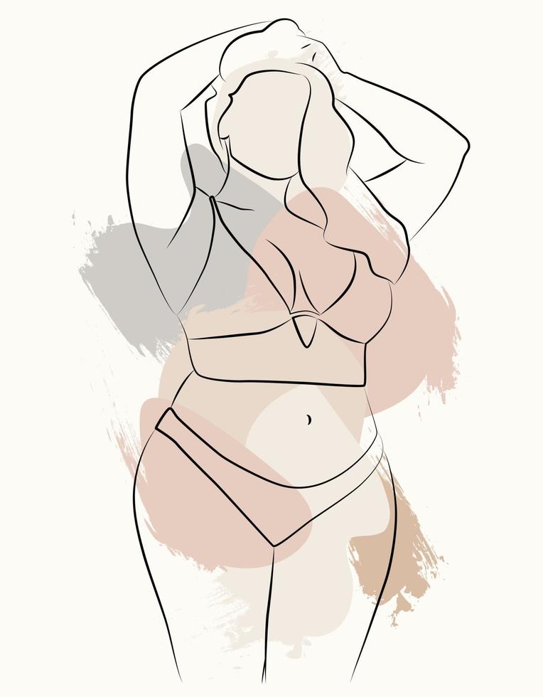 un simple póster elegante y positivo para el cuerpo. hermosa ilustración de la línea de un cuerpo femenino seductor. figura femenina lineal minimalista. arte lineal sensual desnudo abstracto. vector