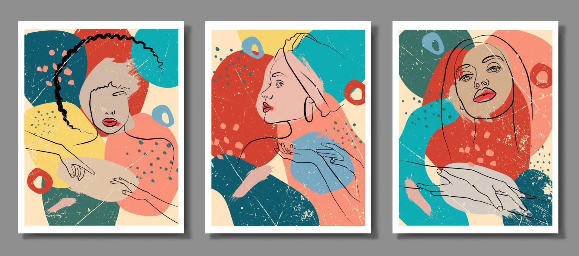 An abstraction set with a face and hands. Vector illustration of the face of an African woman with a turban. In a minimalistic abstract style.