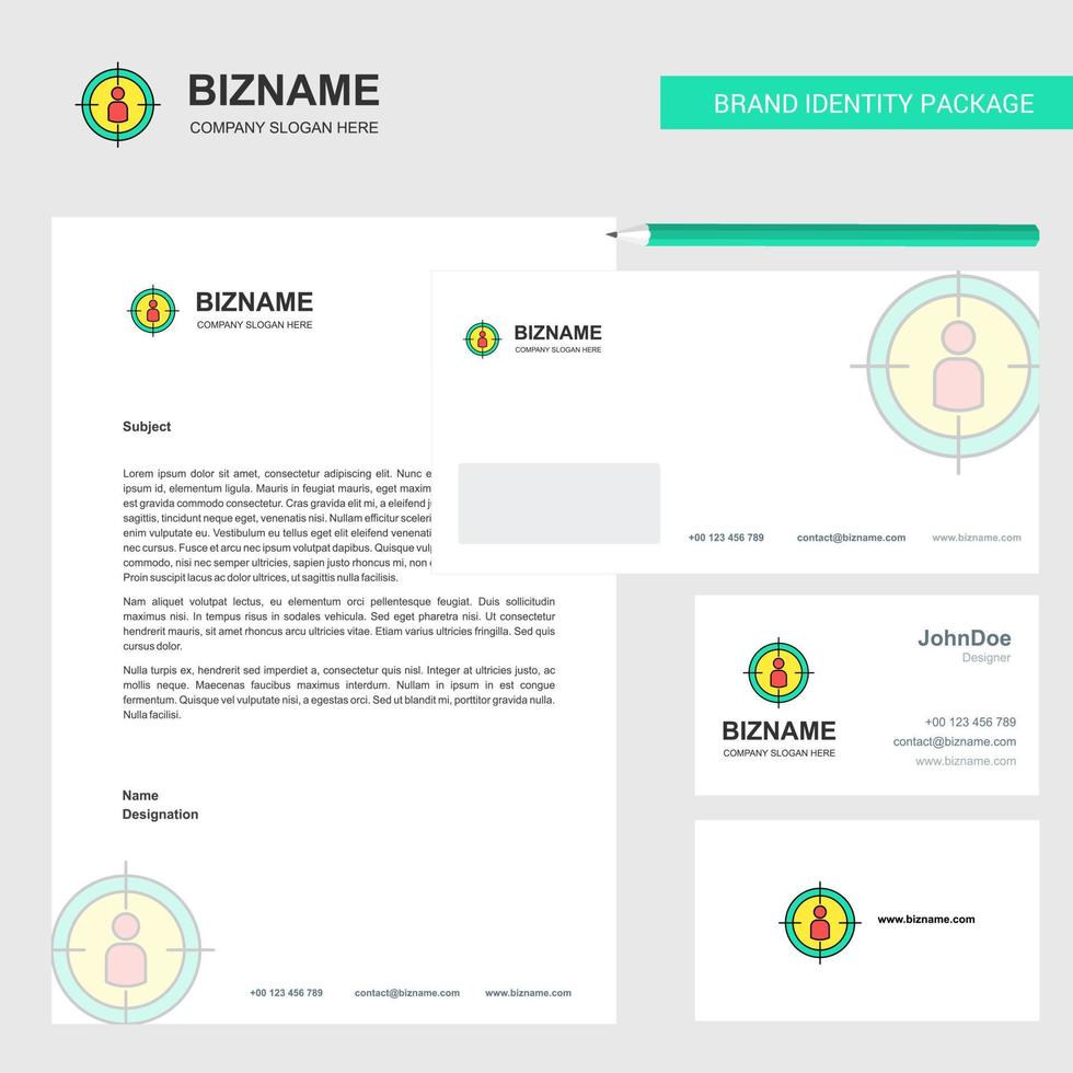 Target Business Letterhead Envelope and visiting Card Design vector template