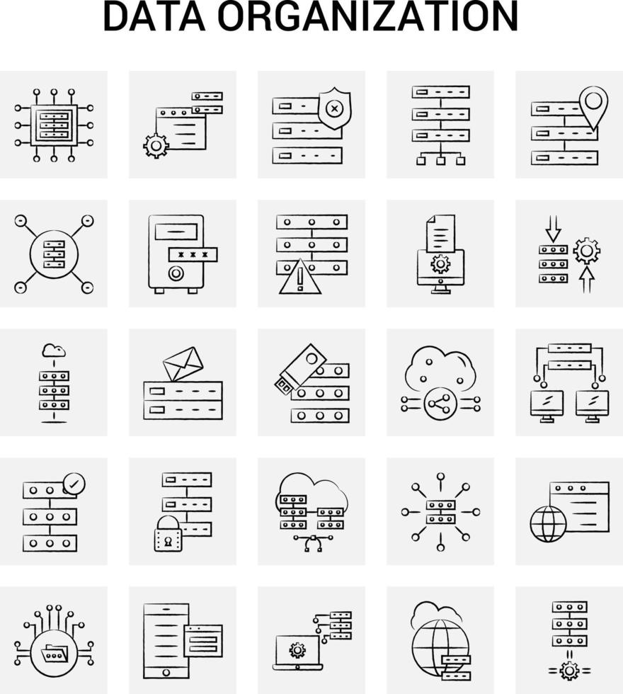 25 Hand Drawn Data Organization icon set Gray Background Vector Doodle