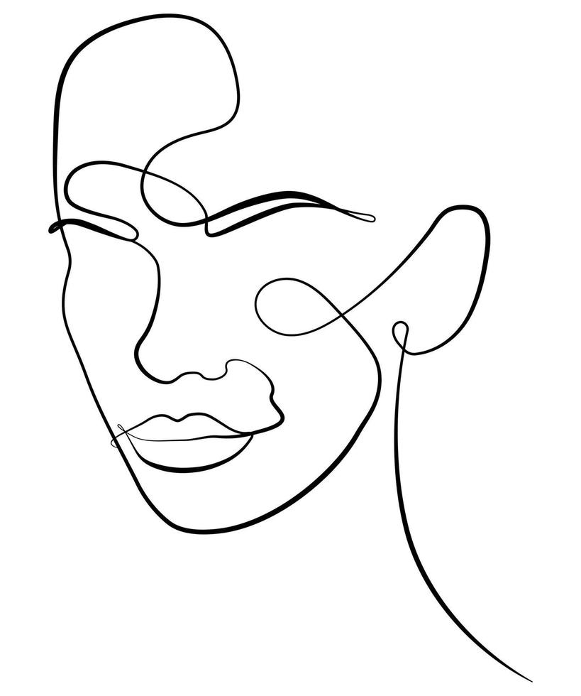 cara abstracta femenina. retrato. dibujo de un rostro femenino en un estilo de línea minimalista. ilustración de moda para cosméticos. arte de línea continua. impresión mínima de moda. vector