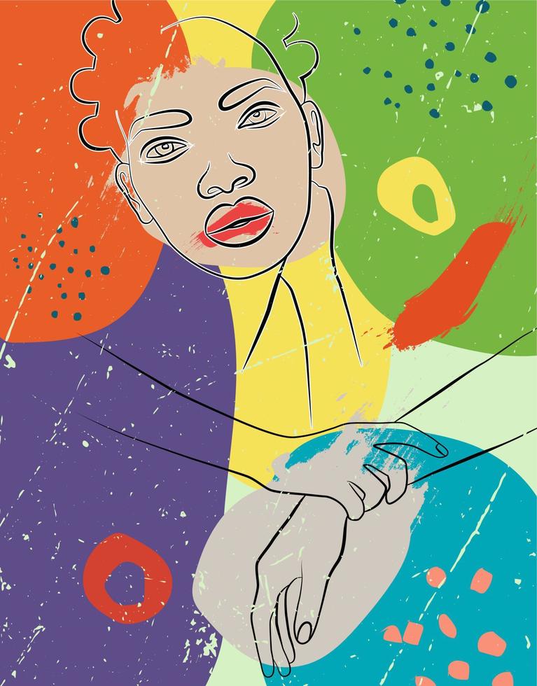 hermosa mujer africana. arte mural al estilo del arte pop. arte de pared colorido. vector