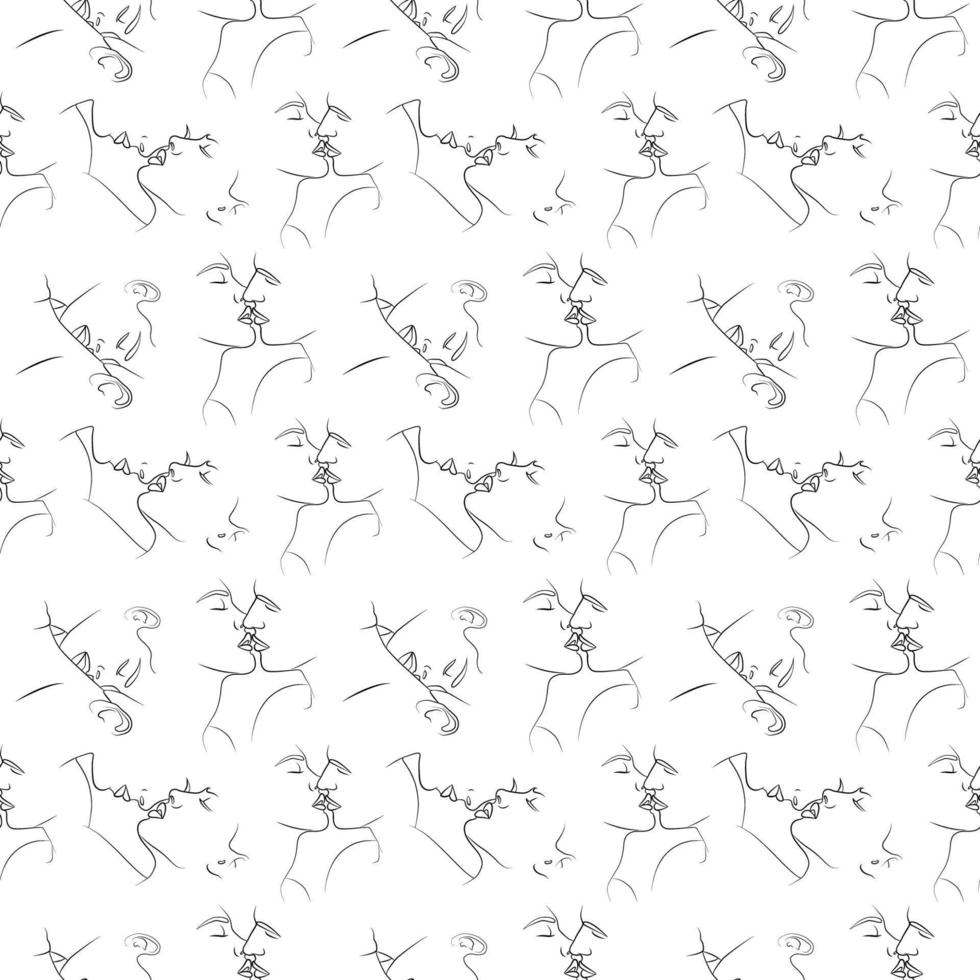 A continuous line drawing with a female face, leaves. Vector seamless pattern. Linear background of nature. The concept of fashion, minimalism. Modern design. Abstraction.