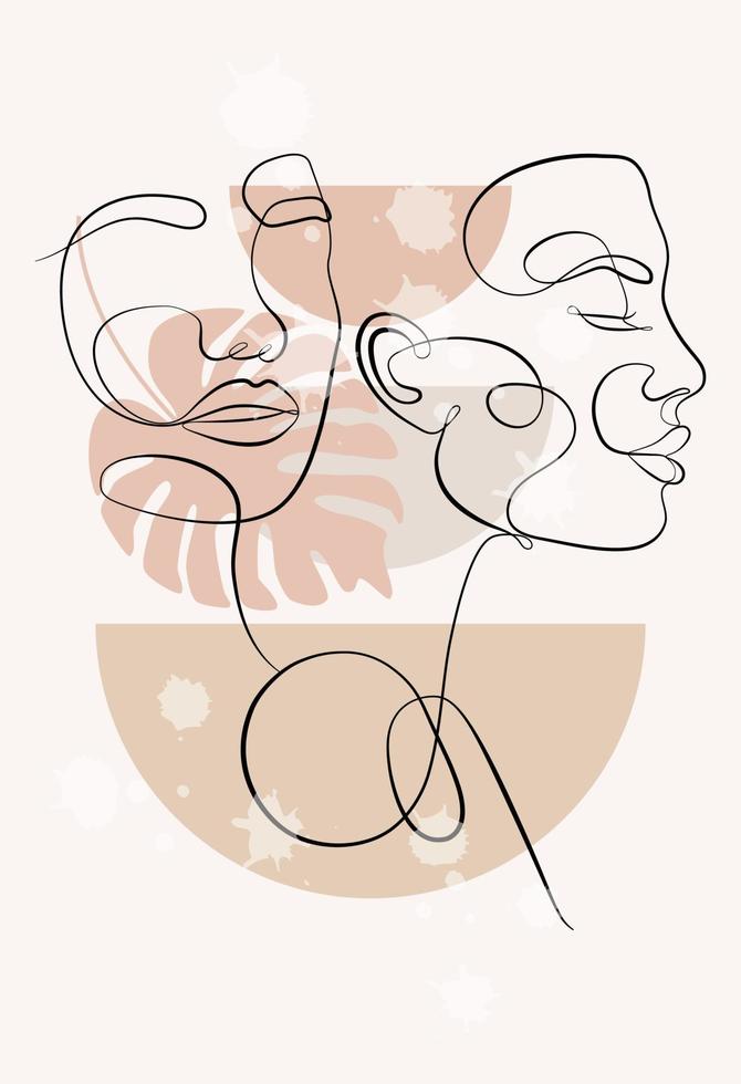 retrato vectorial en estilo minimalista. formas geométricas, hojas, retrato femenino. impresión femenina abstracta dibujada a mano. utilizado para historias de medios sociales, logotipos de belleza, ilustraciones de carteles. vector