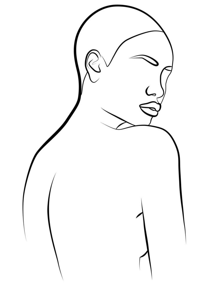 la cara es una línea. una mujer africana con un tocado tradicional. avatar de una chica con una bufanda. retrato de una niña. ilustración plana vectorial. vector