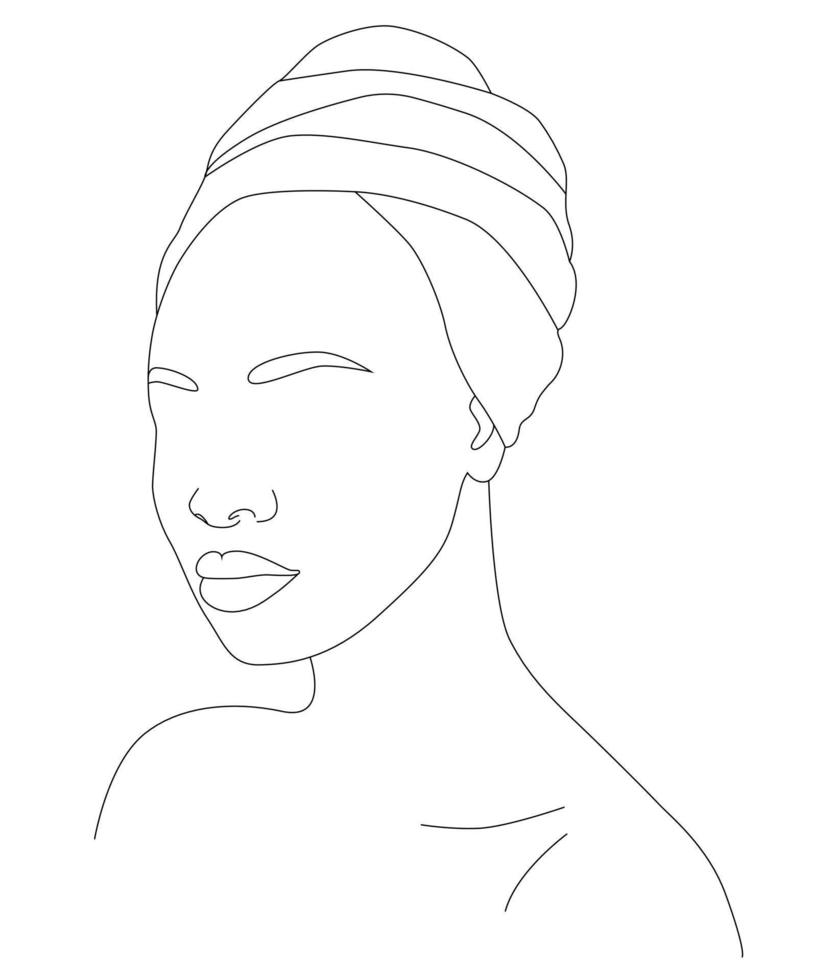 la cara es una línea. una mujer africana con un tocado tradicional. vector