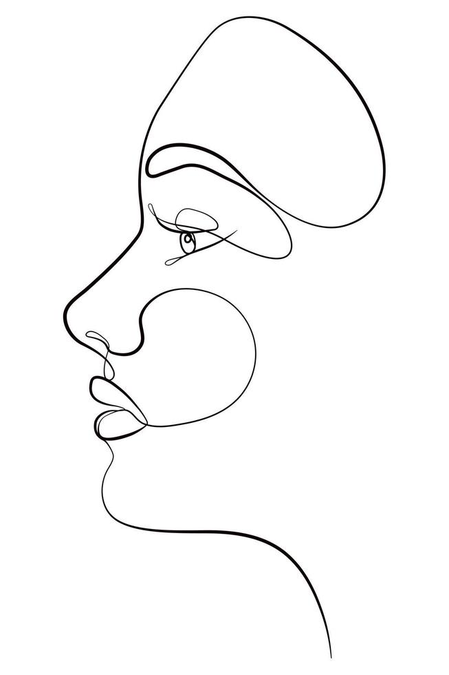 Female abstract face. Portrait. Drawing of a female face in a minimalist line style. Fashionable illustration for cosmetics. vector
