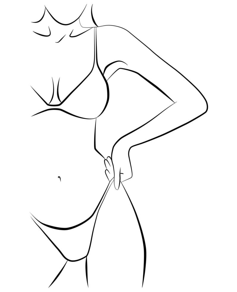 Feminine body shapes. A girl in a swimsuit of one line. Female silhouette in a modern one-line style. vector