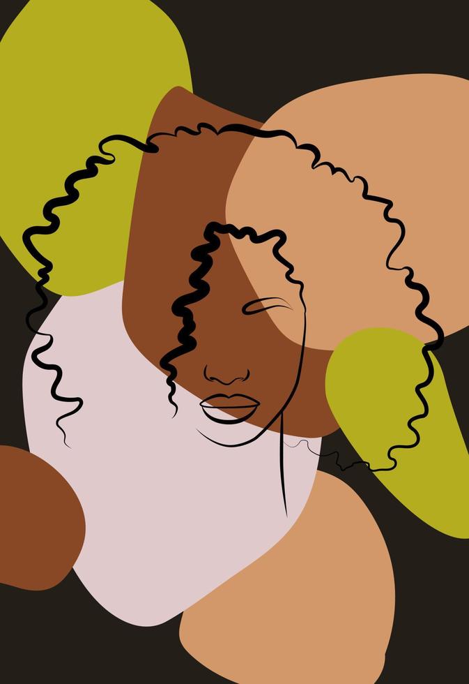 un conjunto de abstracción con una cara y manos. ilustración vectorial de la cara de una mujer africana con turbante. en un estilo abstracto minimalista. vector