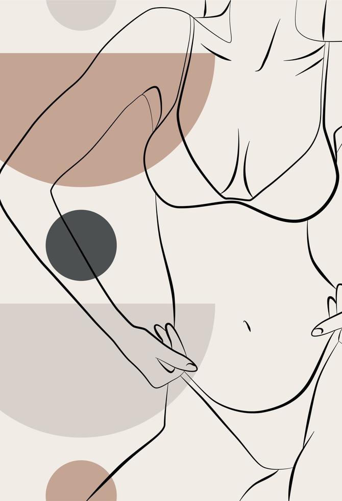 Abstract drawing with a female face, silhouette, elements of simple geometric shapes, in a linear drawing. Abstract. A woman's body. vector