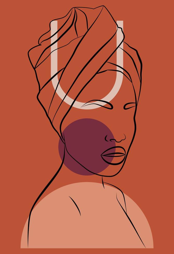 African woman. Minimalistic abstract female portrait with a continuous line for the logo. Geometric shapes. vector