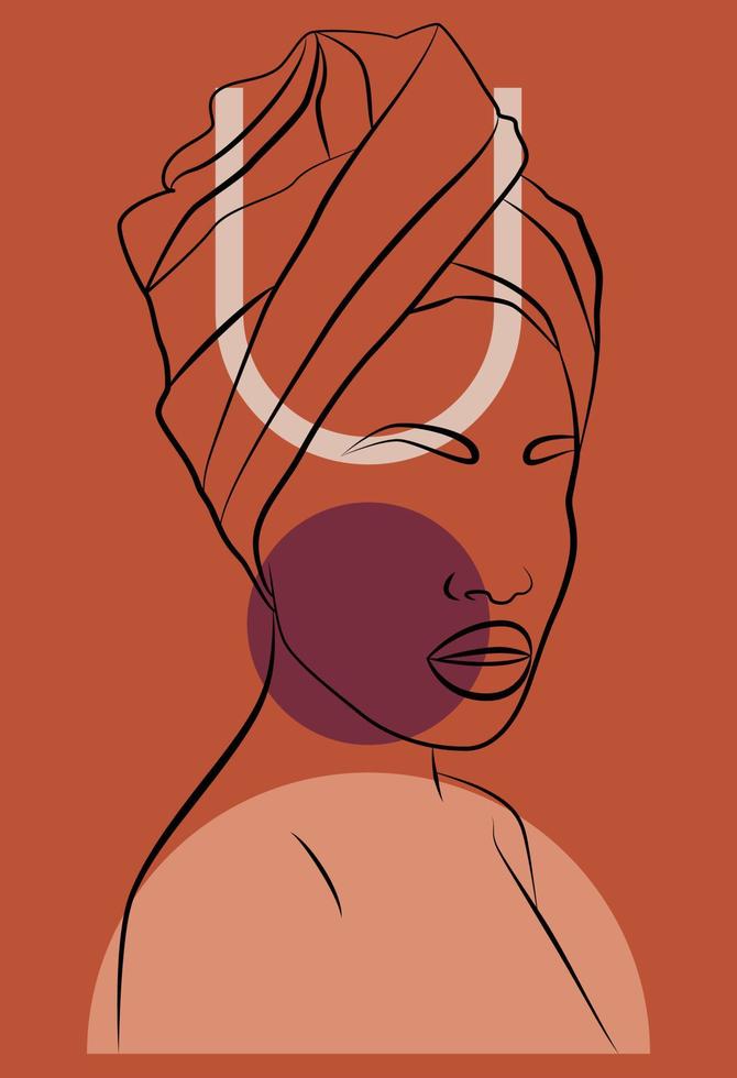 mujer africana retrato femenino abstracto minimalista con una línea continua para el logo. formas geométricas. vector