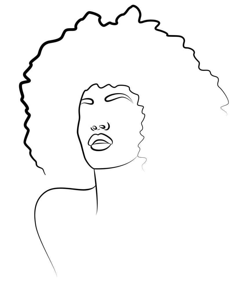 la cara es una línea. una mujer africana con un tocado tradicional. vector