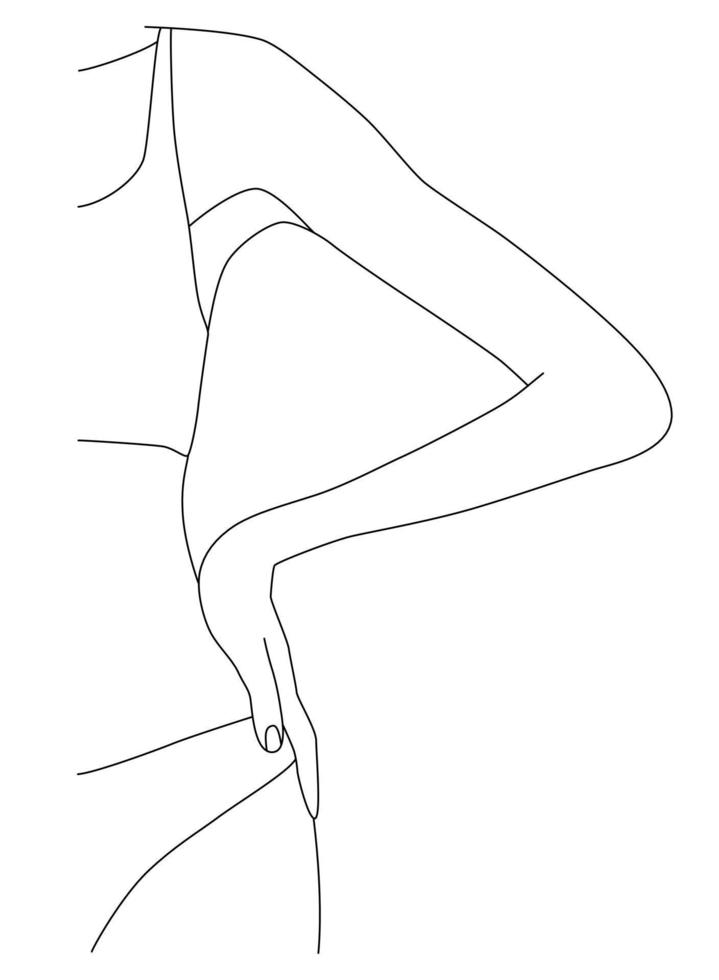 Feminine body shapes. A girl in a swimsuit of one line. Female silhouette in a modern one-line style. A design element for advertising cosmetics, posters. vector