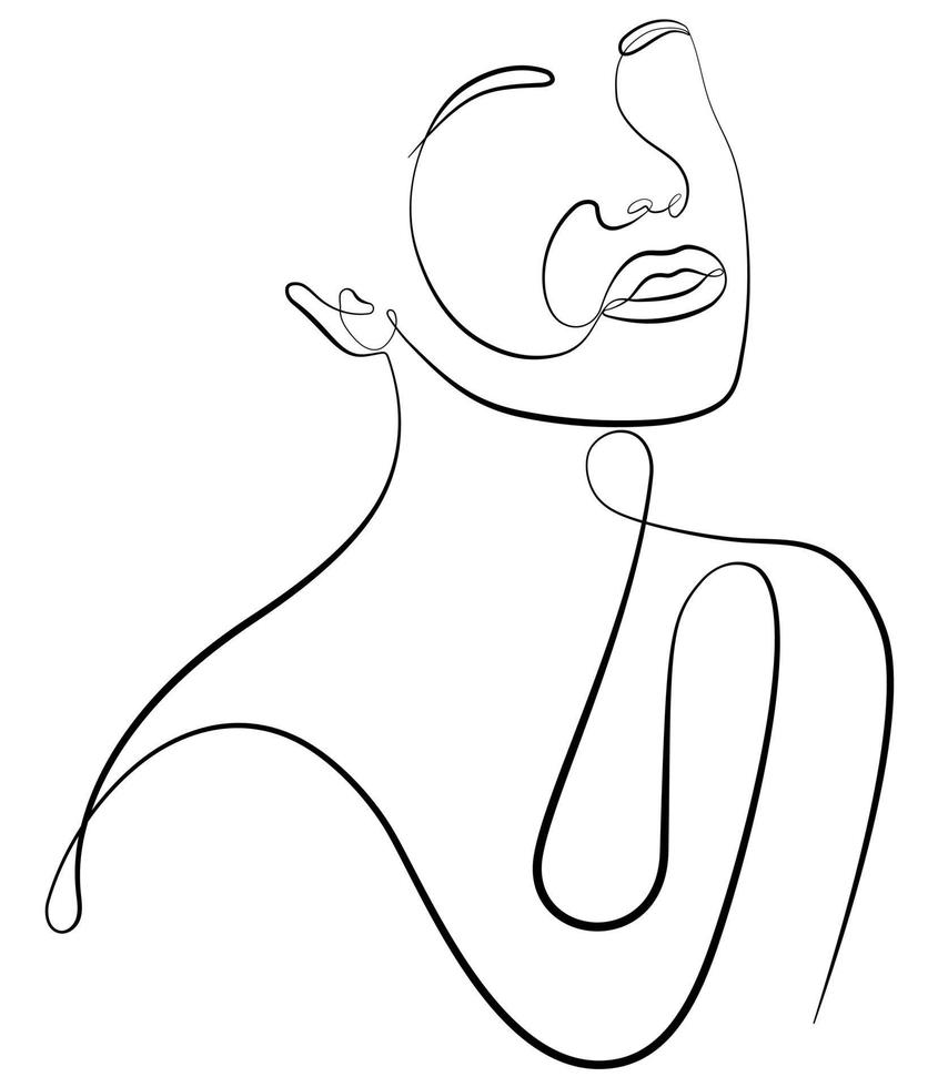 una línea continua, dos rostros femeninos. abstracto, arte moderno. concepto de moda, dibujo de una línea para uso en diseño. las caras femeninas abstractas tocan una línea de un dibujo vectorial. vector