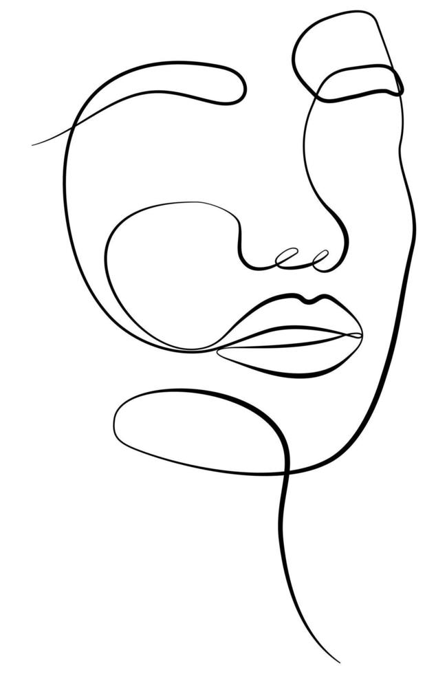 A continuous line, two female faces. Abstract, modern art. Fashion concept, one-line drawing for use in design. Abstract female faces touch one line of a vector drawing.