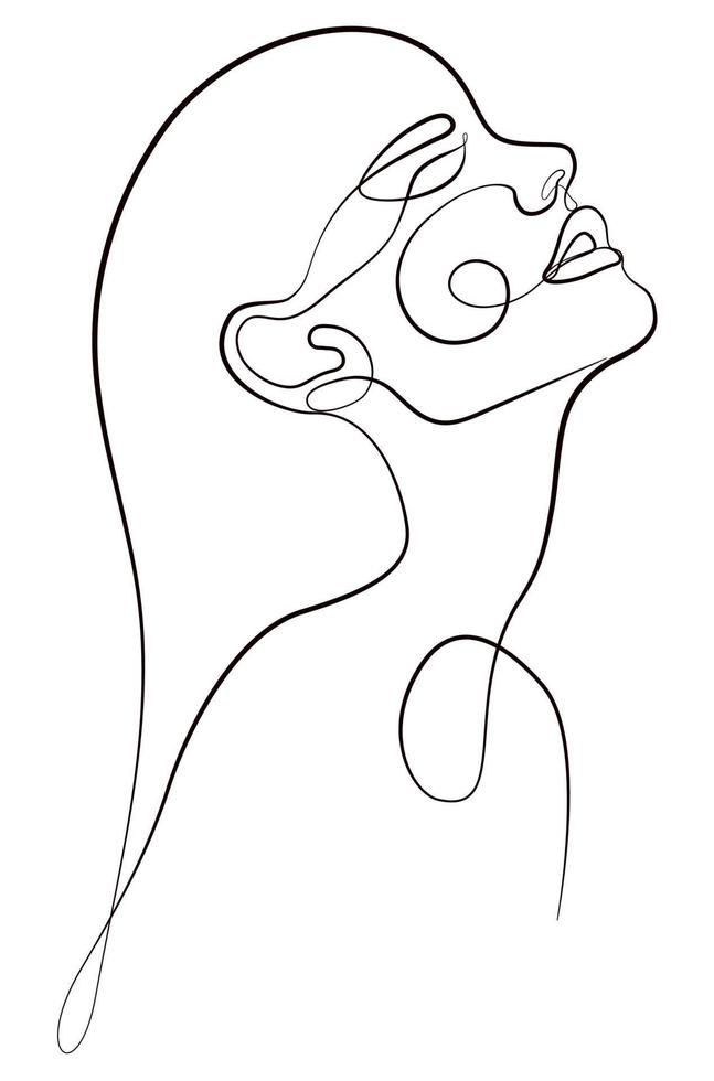 Female abstract face. Portrait. Drawing of a female face in a minimalist line style. Fashionable illustration for cosmetics. vector