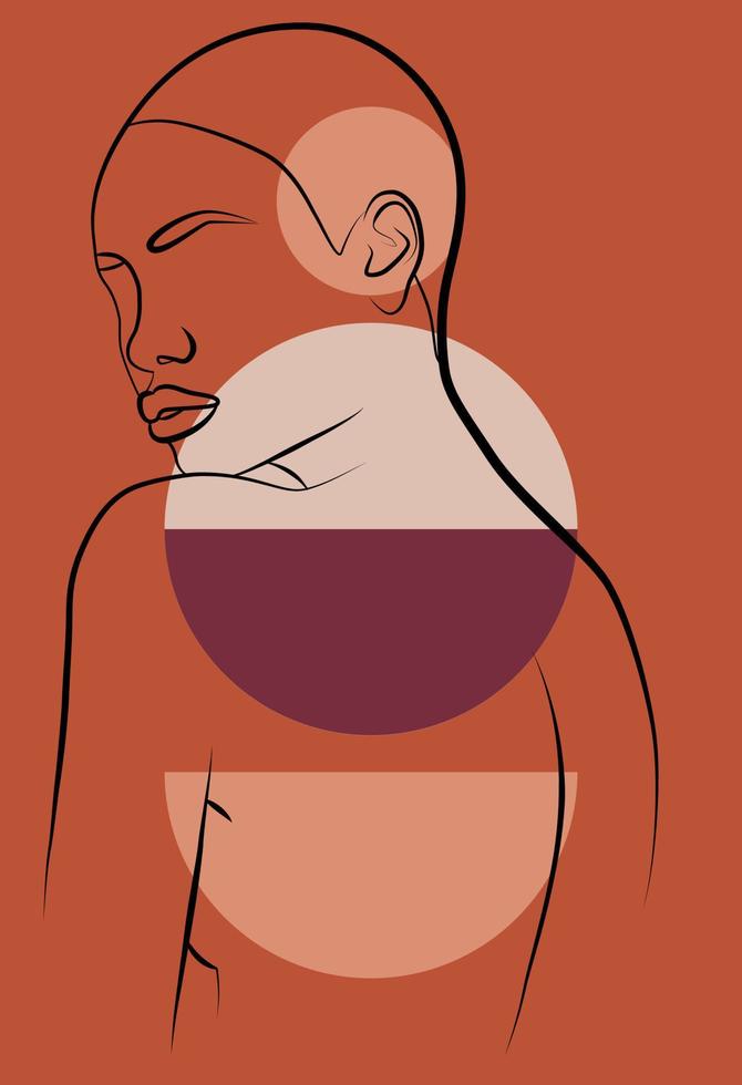 African woman. Minimalistic abstract female portrait with a continuous line for the logo. Geometric shapes. vector