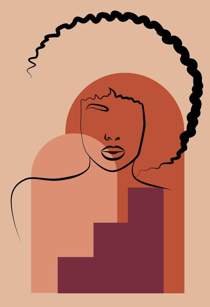 mujer africana retrato femenino abstracto minimalista con una línea continua para el logo. formas geométricas. vector