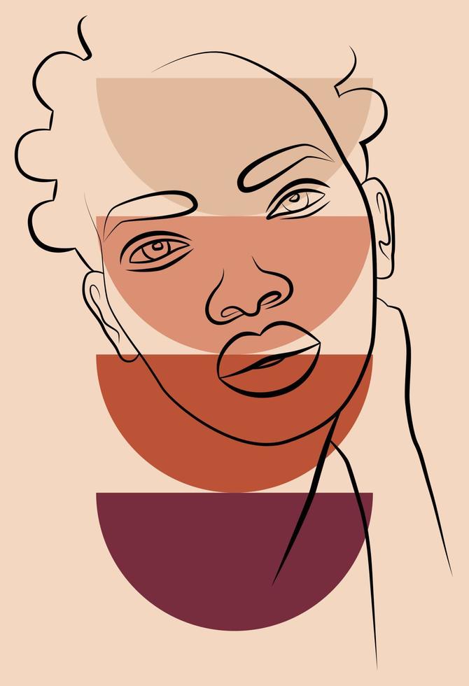 retrato vectorial en estilo minimalista. formas geométricas, hojas, retrato femenino. impresión femenina abstracta dibujada a mano. utilizado para historias de medios sociales, logotipos de belleza, ilustraciones de carteles. vector