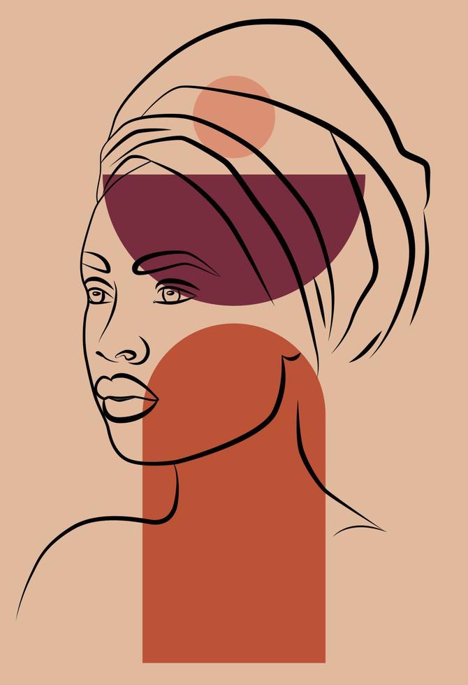 mujer africana retrato femenino abstracto minimalista con una línea continua para el logo. formas geométricas. vector