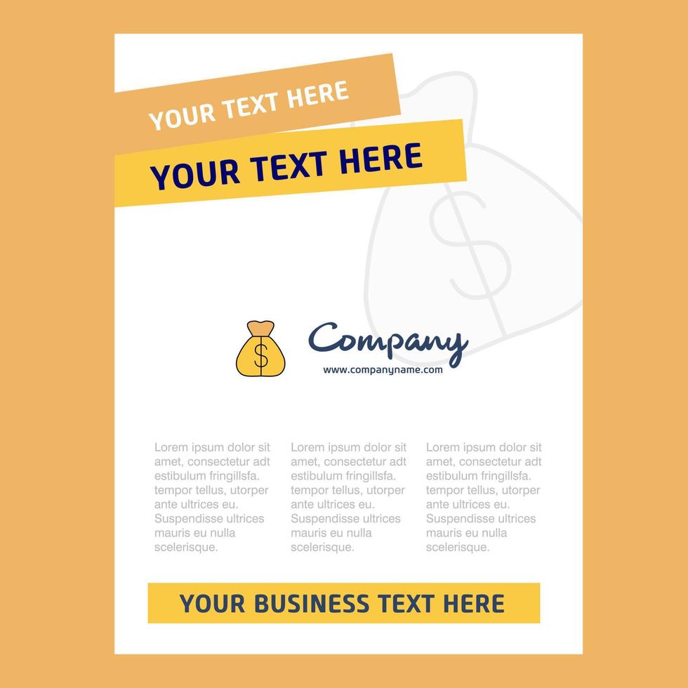 Money bag Title Page Design for Company profile annual report presentations leaflet Brochure Vector Background