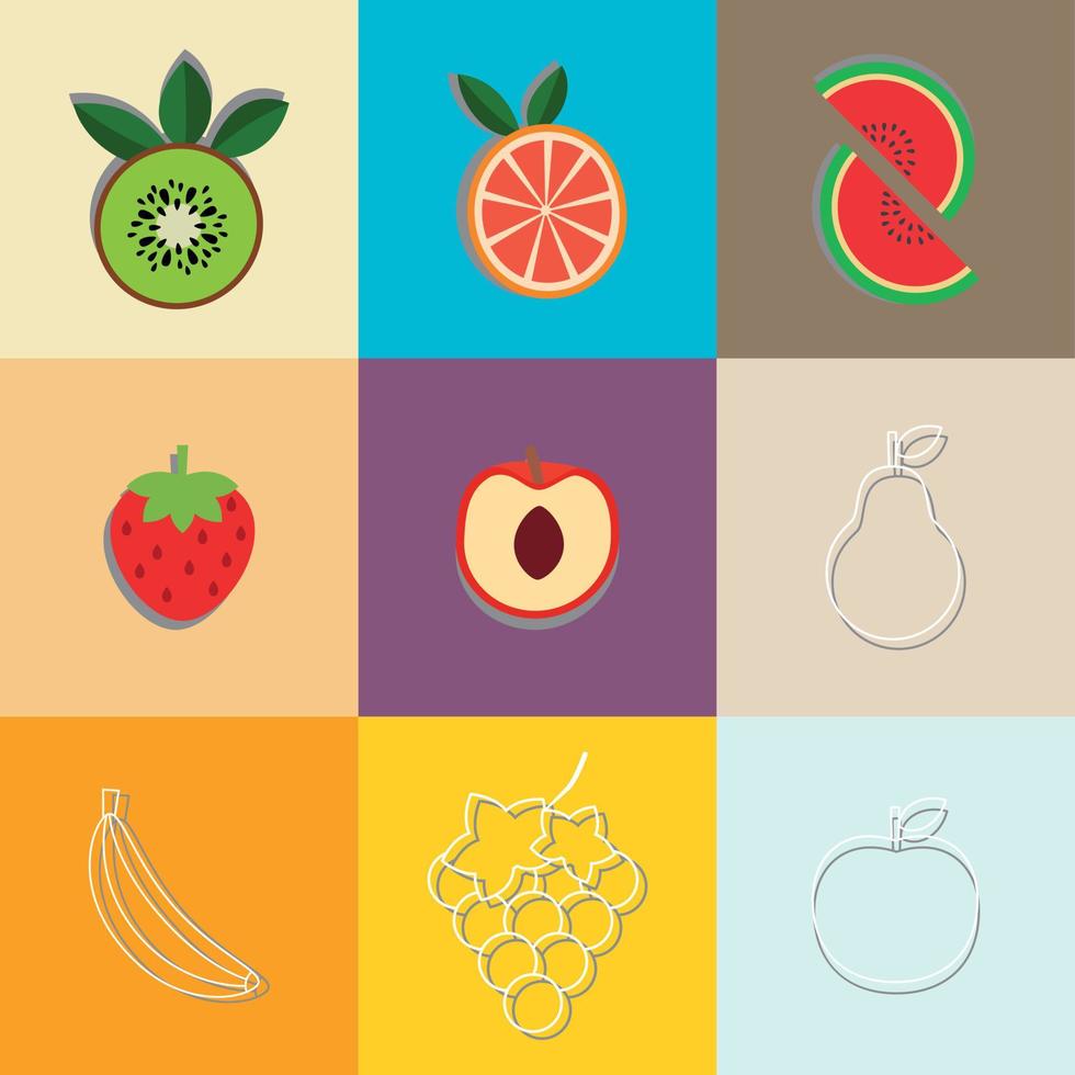 conjunto de ilustración de vector de rebanada de frutas