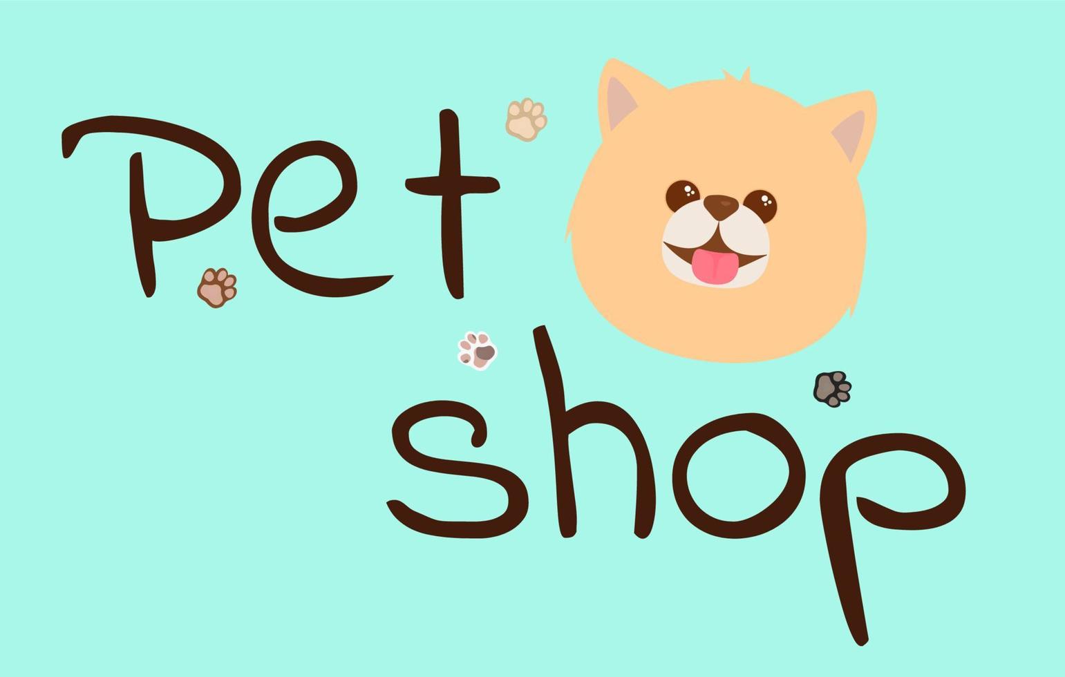 Logo, banner, sticker, icon for pet shop with happy dog and paws vector