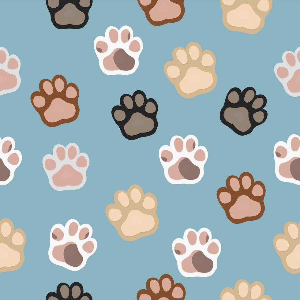 Seamless pattern with different paws on blue background vector