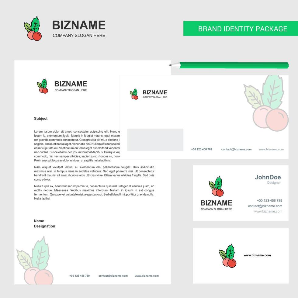 Cherries Business Letterhead Envelope and visiting Card Design vector template