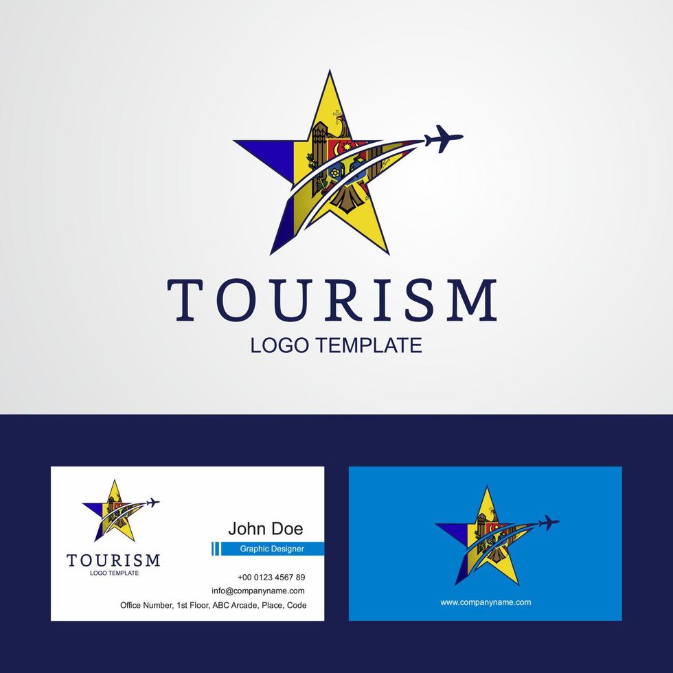 logotipo de estrella creativa de bandera de moldavia de viaje y diseño de tarjeta de visita vector