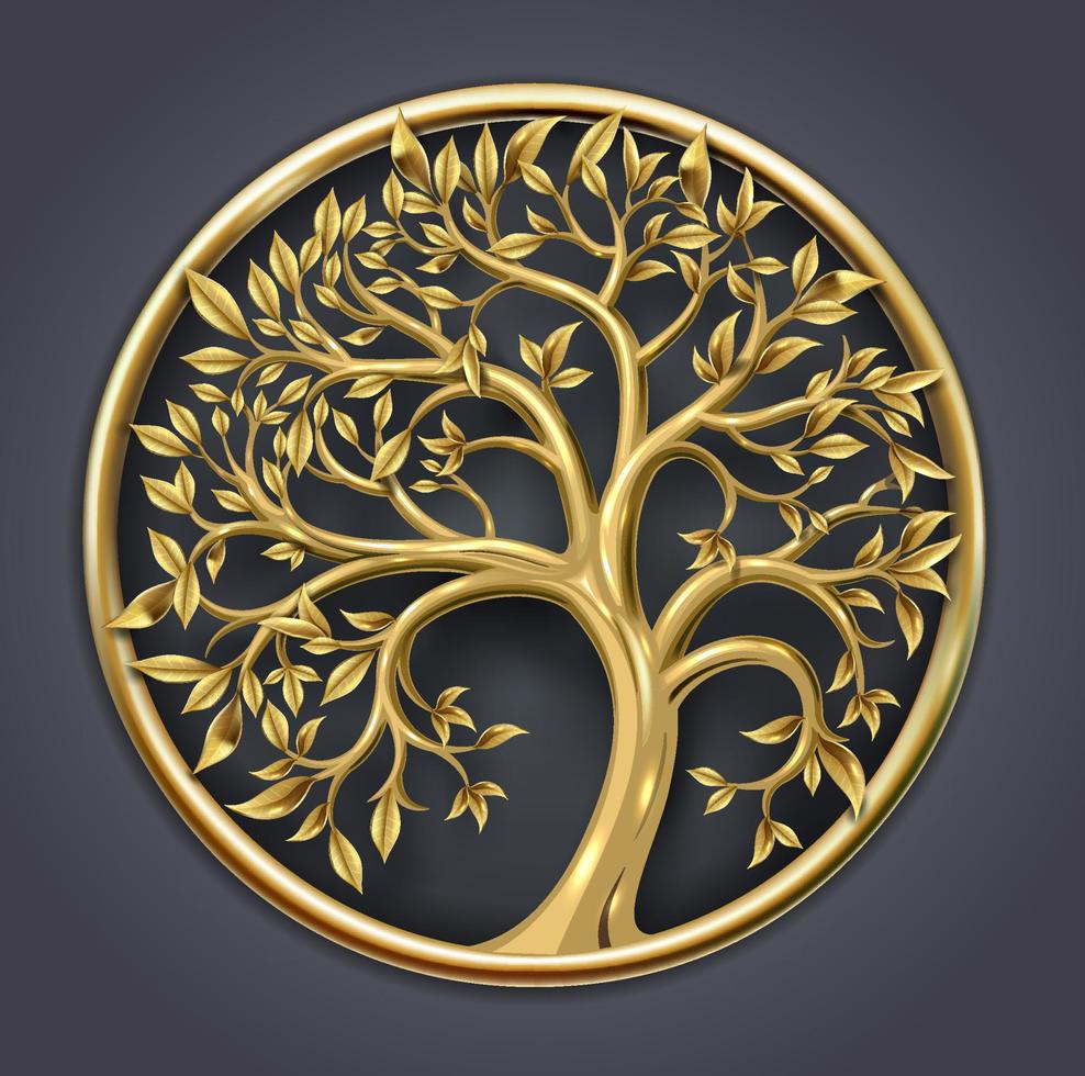 Golden decorative fairy tree round logo emblem vector