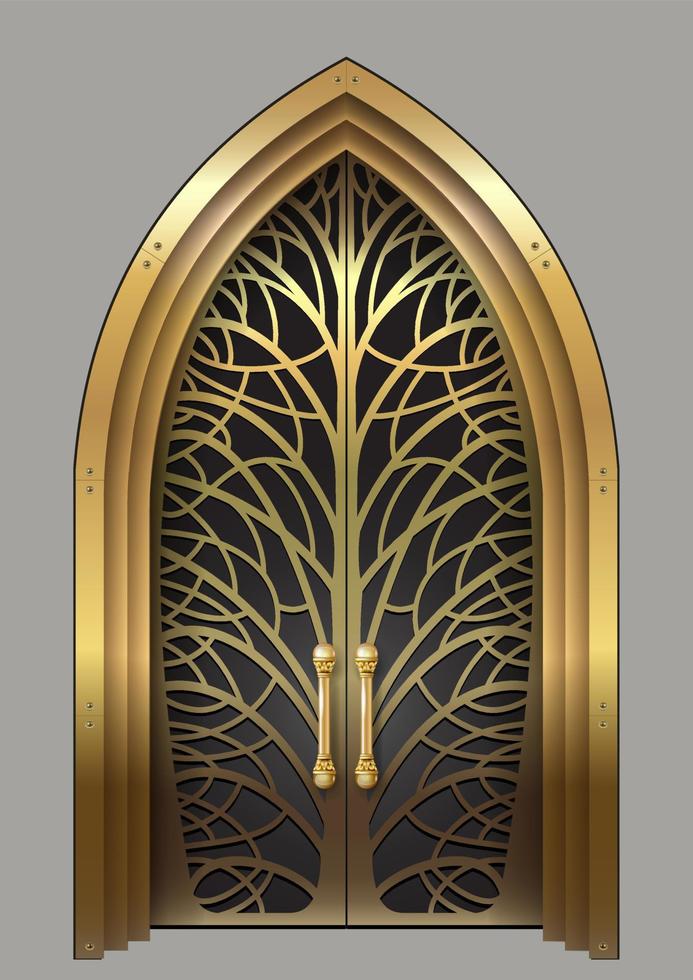 Golden door luxurious Palace in Oriental Arabic style. Vector graphics