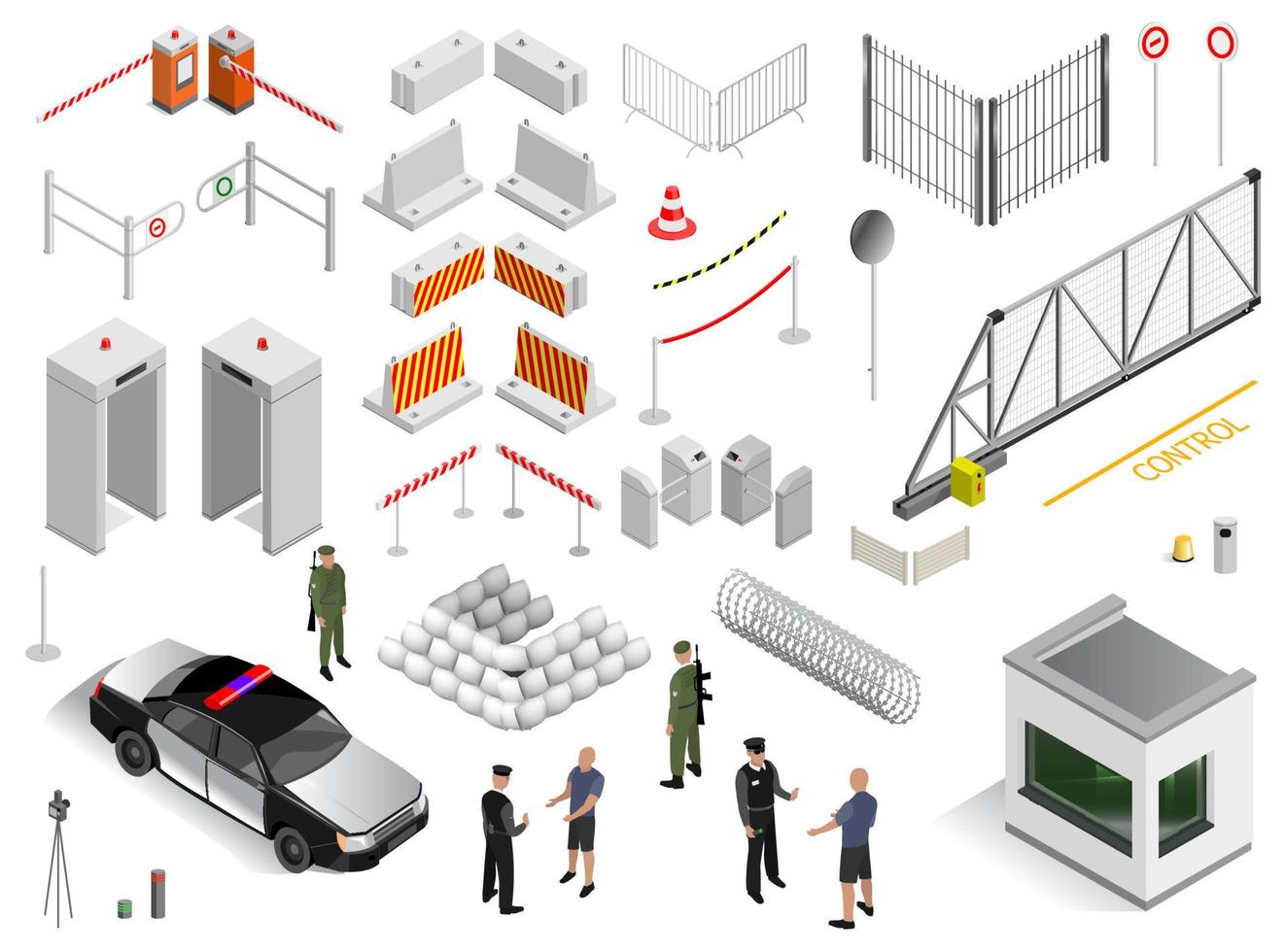 conjunto de elementos infraestructura seguridad zona militar vector