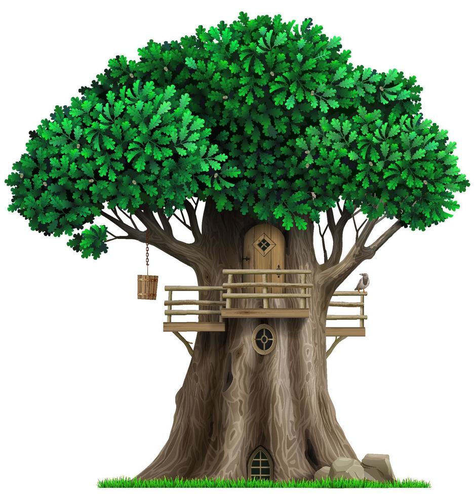 Fabulous oak tree in the form of a house vector