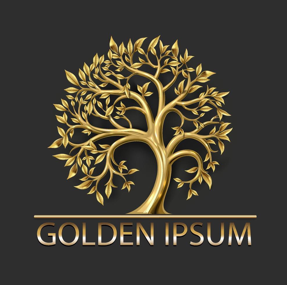 Golden decorative fairy tree round logo emblem vector