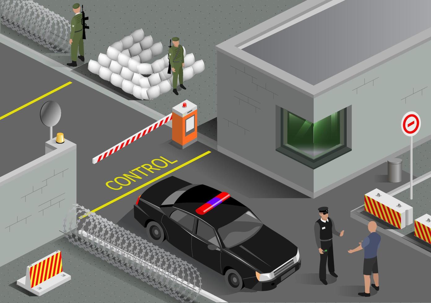 Isometric project of the post of the military zone vector