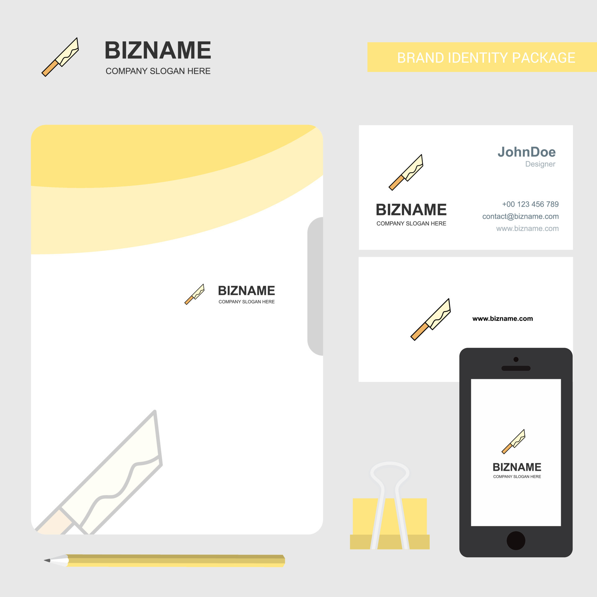 Knife Business Logo File Cover Visiting Card and Mobile App Design