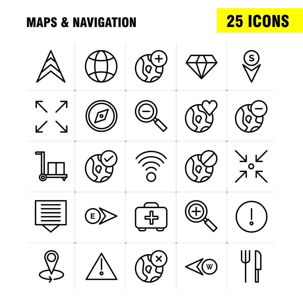 Maps And Navigation Line Icon Pack For Designers And Developers Icons Of Food Fork Kitchen Knife Tools Arrow Bearing Direction Vector