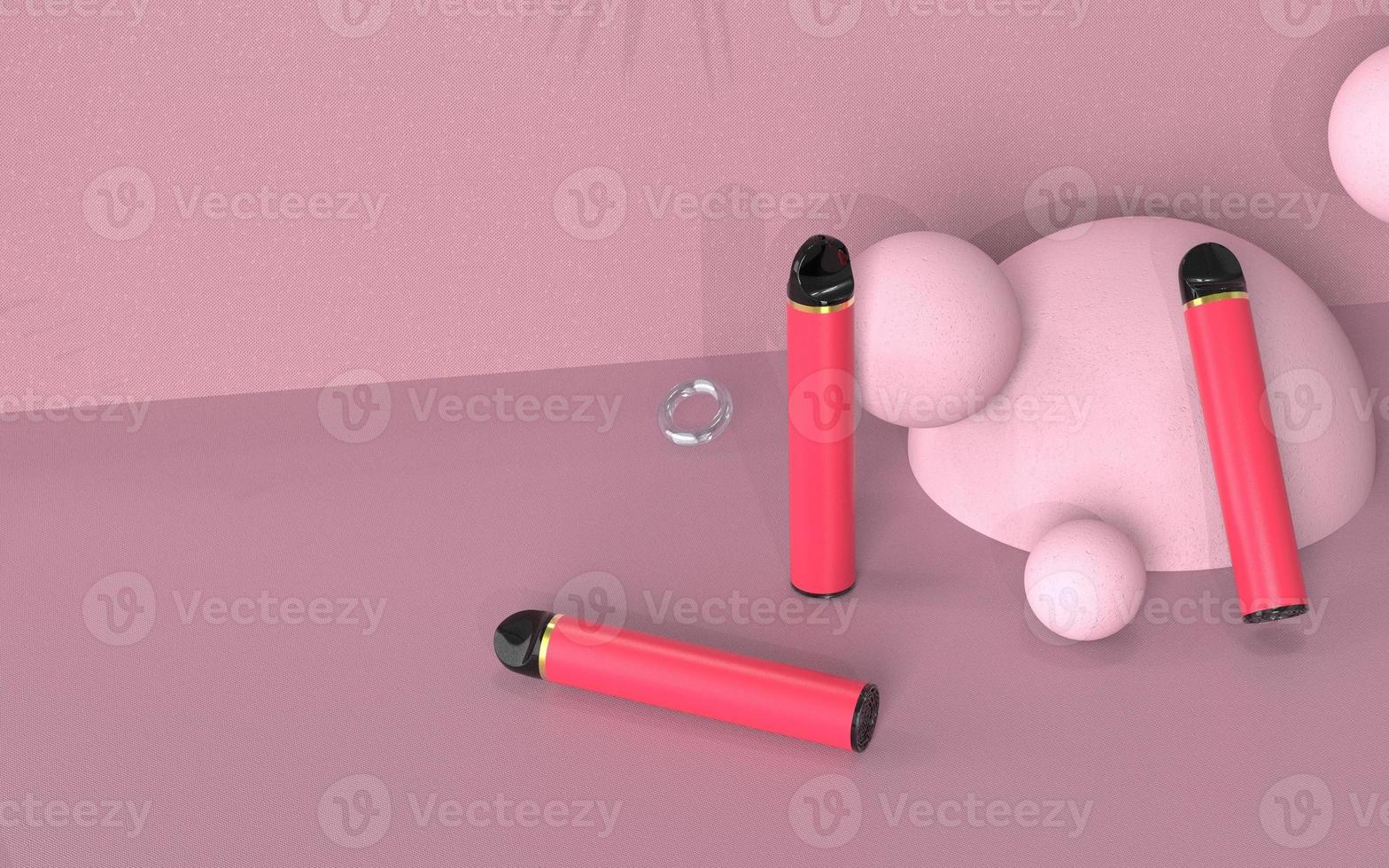 Wine red disposable electronic cigarette vape light red hemispherical ornament floating transparent ring bead simple background photo