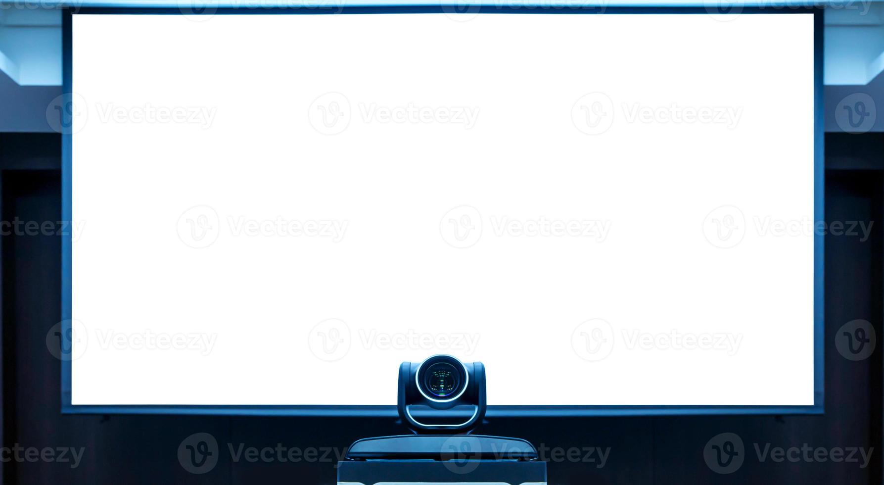 Camera video conferencing with projector white screen background photo