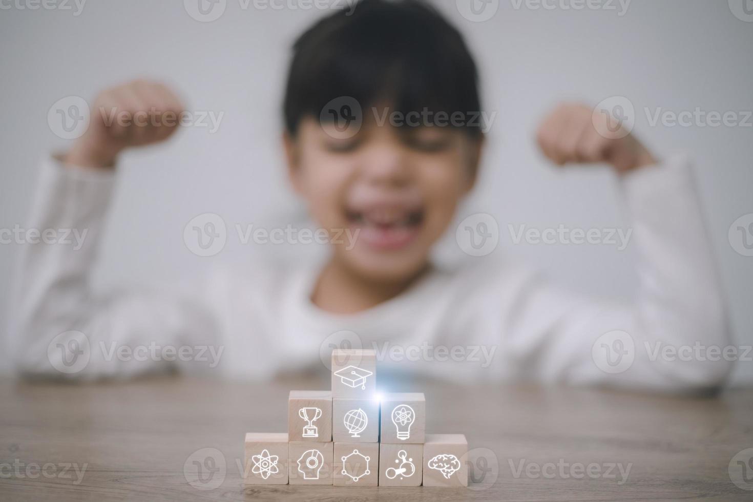 Asian smart kids girl explore skills to become geniuses. photo