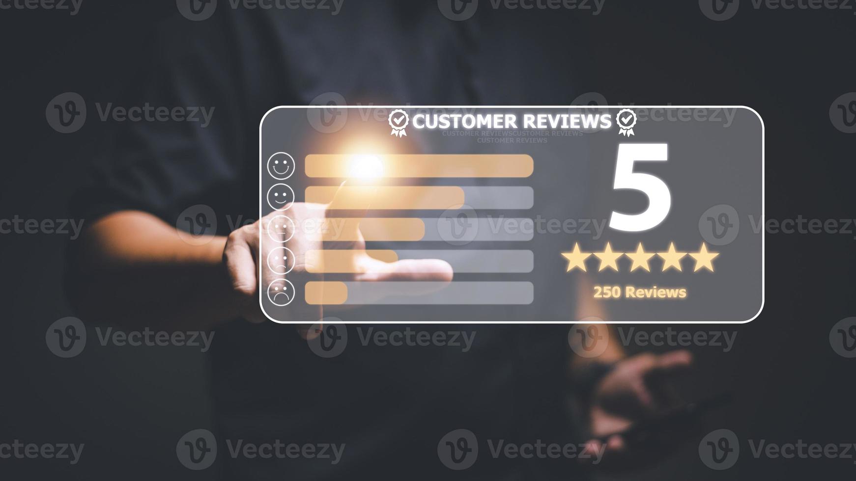 Customer review good rating concept, customer review by five star feedback, positive customer feedback testimonial. photo