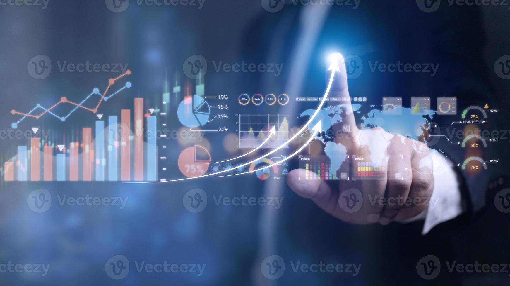 Data Analysis for Business and Finance Concept. Graphic interface showing future computer technology of profit analytic, online marketing research and information report for digital business strategy. photo