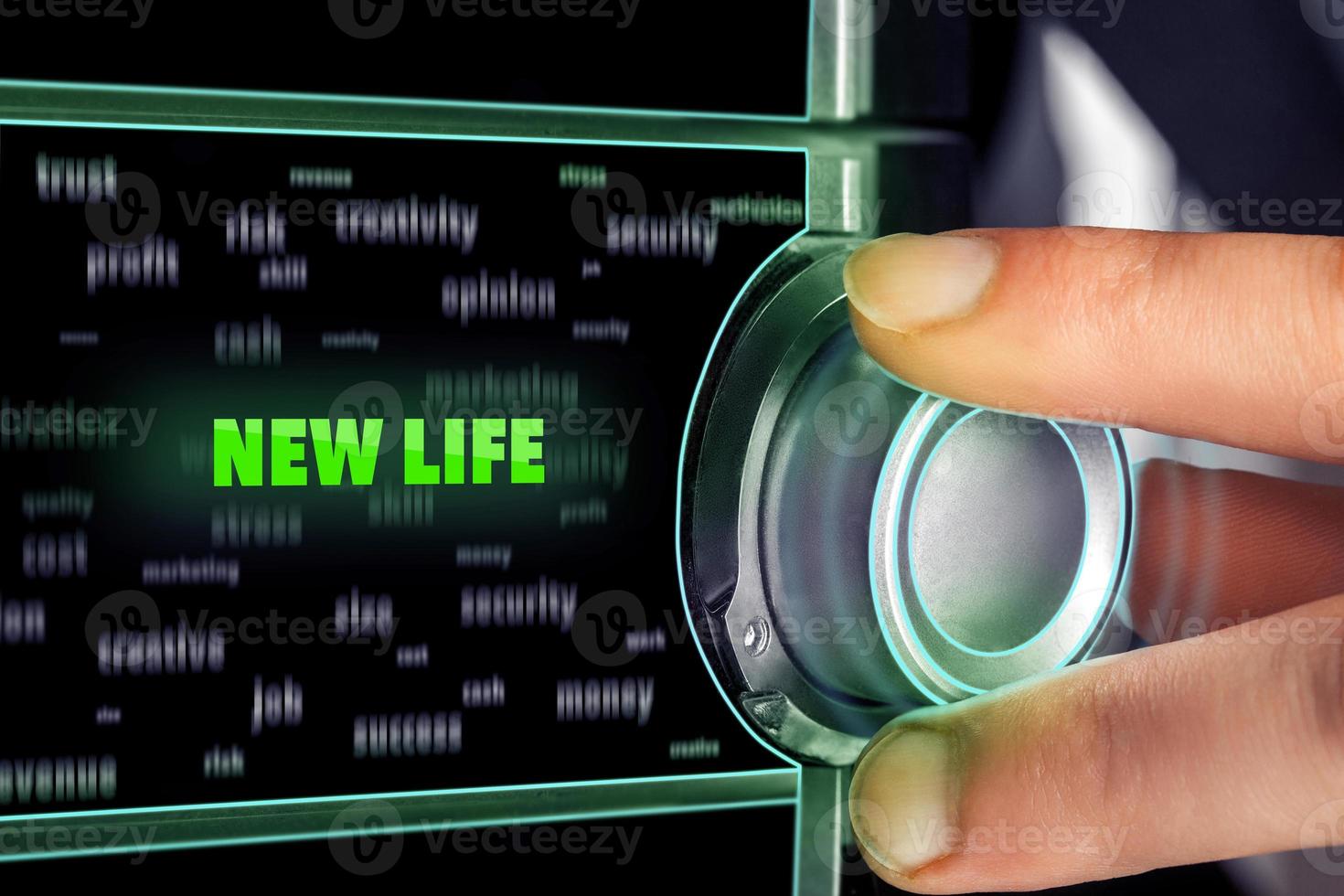 man choosing new life button photo