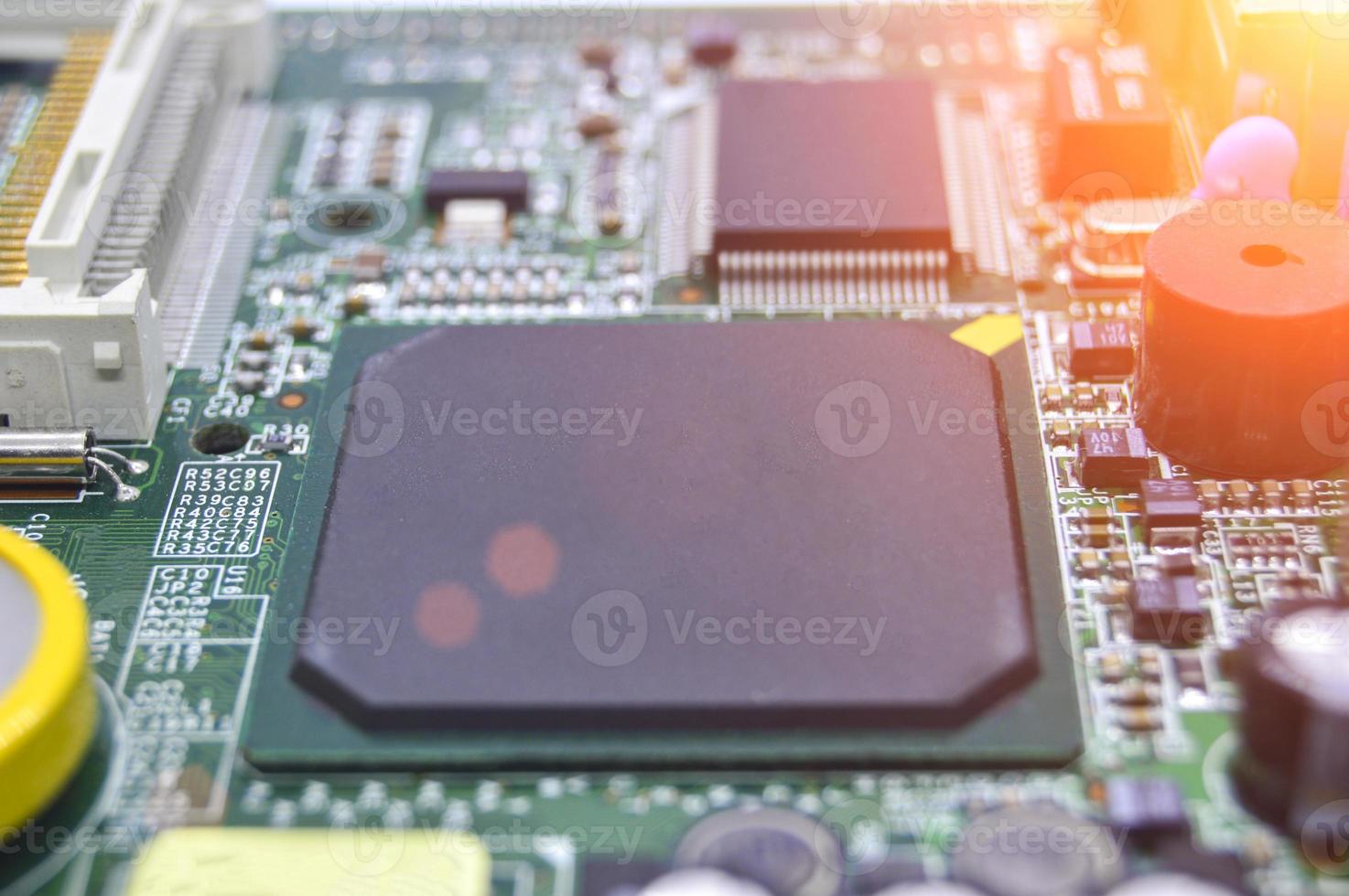 Close-up view of the side of the motherboard. photo